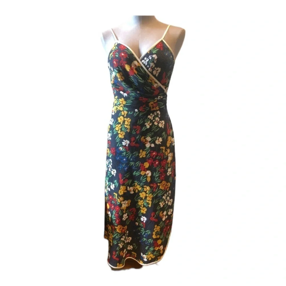 TORY BURCH Navy Blue Floral Grotto Midi Wrap Dress Size 8